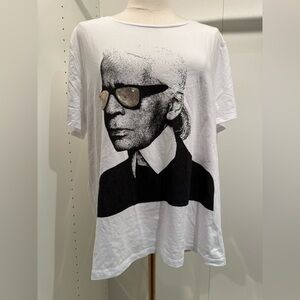 Karl Lagerfeld White Tee with Iconic Black Print